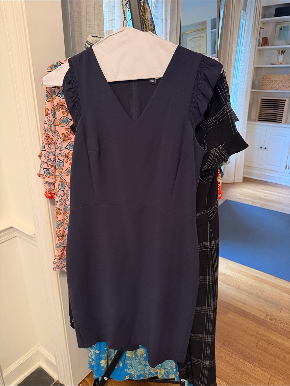 Ann Taylor Navy V-Neck Ruffle Sleeve Mini Dress